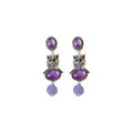 Antique Silver Cat Drop Earrings with Purple Crystal Cabochons view 5