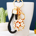 Enamel Flower Ball Keychains in Multicolor Pink and White with Braided Loops view 2