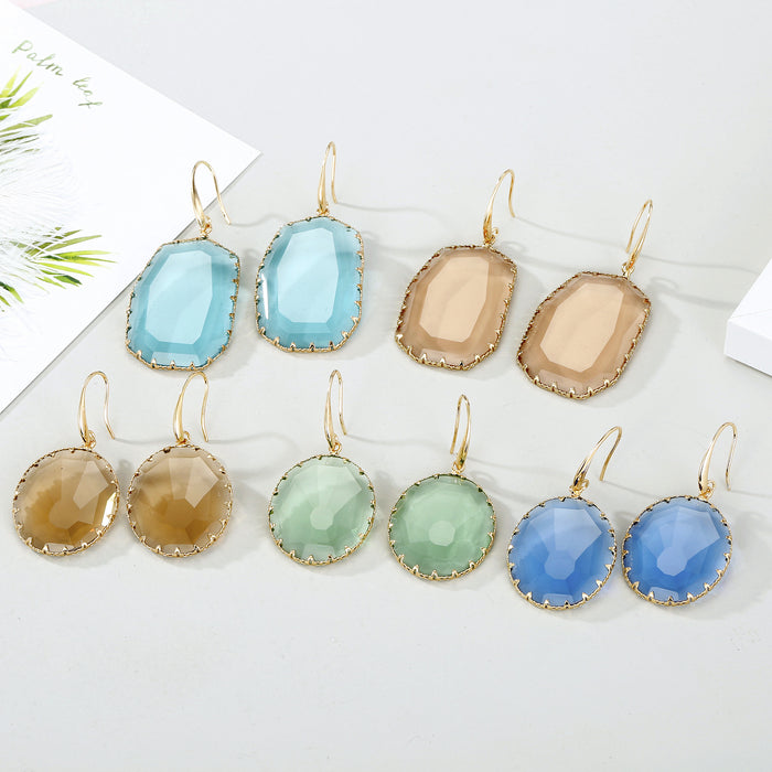 Gold Tone Large Faceted Glass Drop Earrings in Five Designs