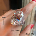 Oversized Oval Solitaire Floral Ring In Silver Tone view 5
