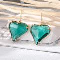Gold Tone Oversized Faceted Crystal Heart Hook Earrings view 4