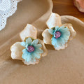 Layered Fabric Flower Stud Earrings In Three Color Pairings view 6