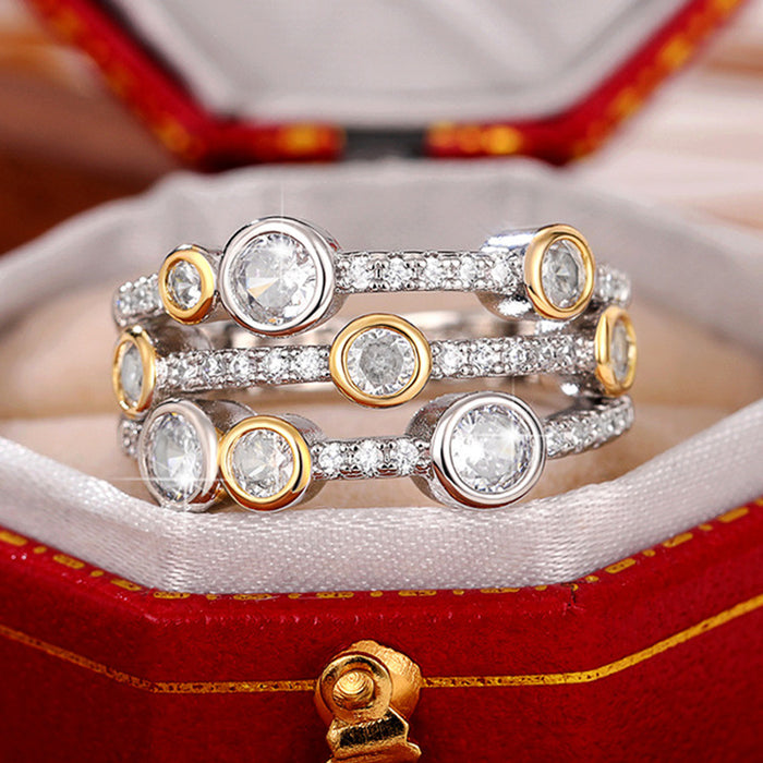 Floating Round Stone Multi-Row Ring In Three Metal Finishes