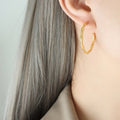 Bamboo Segment Open C Hoop Earrings Gold or Steel Tone view 7