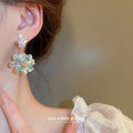 Aqua Crystal Flower Cluster Drop Earrings Fashion Jewelry view 3