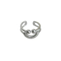 Silver Open Adjustable Smile Ring Dual Ball Accents view 5