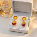 Amber Gradient Square and Oval Gold Tone Dangle Earrings view 6