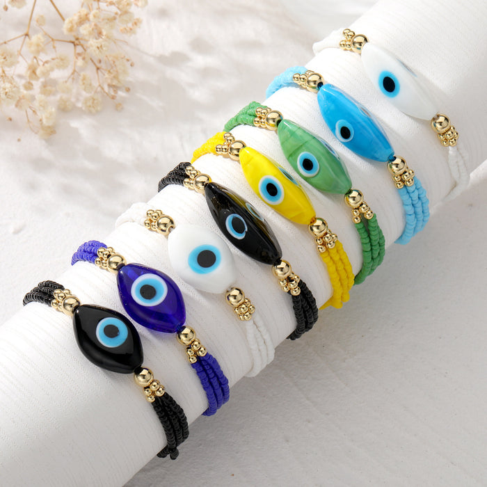 Multistrand Seed Bead Oval Evil Eye Bracelets in Seven Styles
