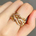 Wide Woven Knot Pave Ring In Gold And Silver Tones view 2