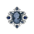 Blue Silver Tone Woman Portrait Metal Brooch Pin for Jackets and Lapels view 1