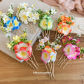 Fabric Plumeria Flower Hair Fork Comb Pins Seven Colors view 4