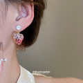 Pink Strawberry Crystal Drop Stud Earrings Fashion Jewelry view 3