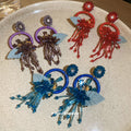 Colorful Floral Hoop Tassel Statement Stud Earrings view 3