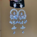 Heart Crystal Teardrop Chandelier Stud Earrings with Polished Metal Details view 7