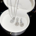 Silver Pearl Flower Crystal Huggie Earrings and Pendant Necklace view 2