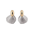 Two Tone Textured Fan Drop Earrings with Oval Studs view 5