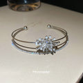 Gold Double Layer Firework Pearl Zircon Open Cuff Bracelet view 4