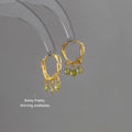 Gold Tone Textured Hoop And Three Green Stone Drop Earrings view 3