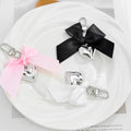 Ribbon Bow Keychain with Glossy Silver-Tone Puffed Heart Charm view 2