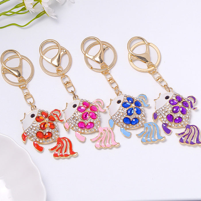 Rhinestone Flower Goldfish Keychain Enamel Metal Bag Charm