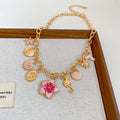 Gold Tone Ocean Charm and Flower Chain Necklaces Statement Jewelry view 8