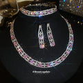 Silver Oval Rhinestone Necklace Choker Earring Four-Piece Sets view 3