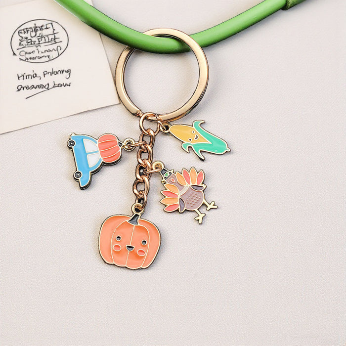 Pumpkin Turkey Corn and Winter Hat Harvest Keychain