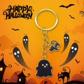 Black Enamel Ghost Keychain Gold Ring Witch Hat Charm view 1