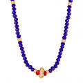 Blue Faceted Bead Necklace Gold Crystal Ring Red Accents view 5