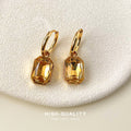 Gold Tone Amber Rectangle Stone Huggie Drop Earrings For Women view 2