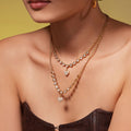 Heart Zircon Station Necklace Pave Heart Drop Gold Steel Chain view 4