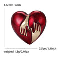 Red Heart Enamel Brooch With Two Polished Gold Tone Hands view 5