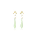 Green Long Teardrop and Gold Leaf Dangle Stud Earrings view 5