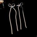 Silver Bow and Extra Long Chain Tassel Stud Earrings view 6