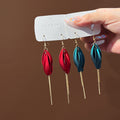 Red Petal Flower and Gold Bar Tassel Long Hook Earrings view 1