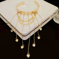 Star Or Heart Open Arm Cuff With Long Chain Fringe In Gold Or Silver Tone view 8