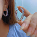 Silver Tone Geometric Baguette Clear CZ Hoop Earrings view 3
