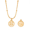 Double Sided Fu Xi Round Enamel Pendant Necklace Gold Chain view 5