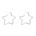 Silver Tone Hammered Outline Five Point Star Hoop Earrings view 5