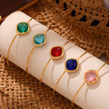 Gold Thin Open Bangle Cushion Czech Glass Center Stone view 3