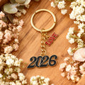 Black Enamel 2026 Love Charm Gold Split Ring Keychain view 3