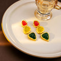 Red Yellow and Green Triple Rounded Triangle Earrings view 4