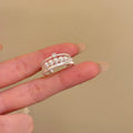 Silver Multi Band Pearl Stack Ring White Pearls Clear Accent view 4
