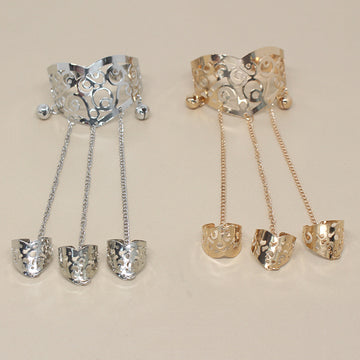 Gold and Silver Tone Openwork Finger Cuff Bracelet and Ring Sets