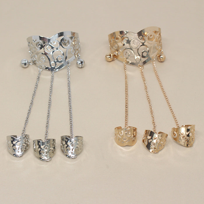 Gold and Silver Tone Openwork Finger Cuff Bracelet and Ring Sets