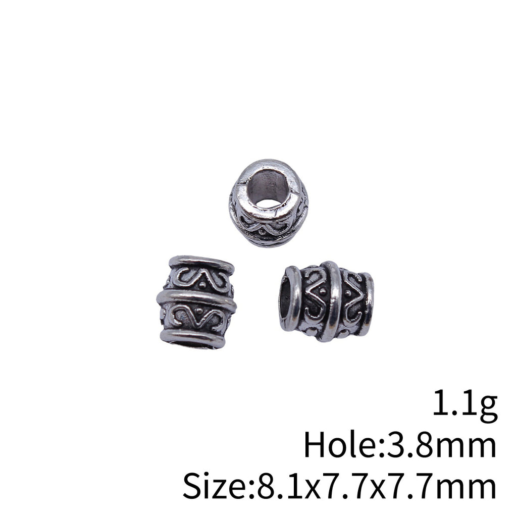 8.1x7.7x7.7mm 1.1g Antique Silver Zinc Alloy Carved Round Large Hole Spacer Beads for DIY Bracelet Jewelry