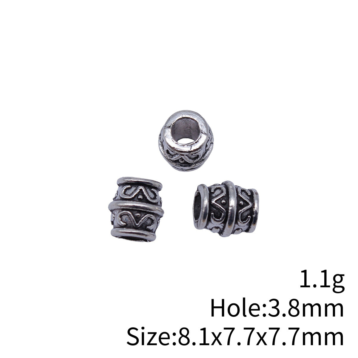 8.1x7.7x7.7mm 1.1g Antique Silver Zinc Alloy Carved Round Large Hole Spacer Beads for DIY Bracelet Jewelry