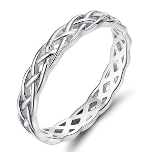 Slim Woven Lattice Band Ring In Polished Silver Tone