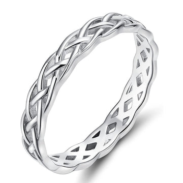 Slim Woven Lattice Band Ring In Polished Silver Tone