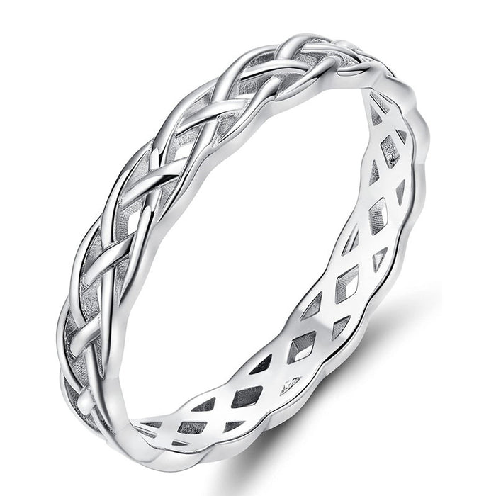 Slim Woven Lattice Band Ring In Polished Silver Tone